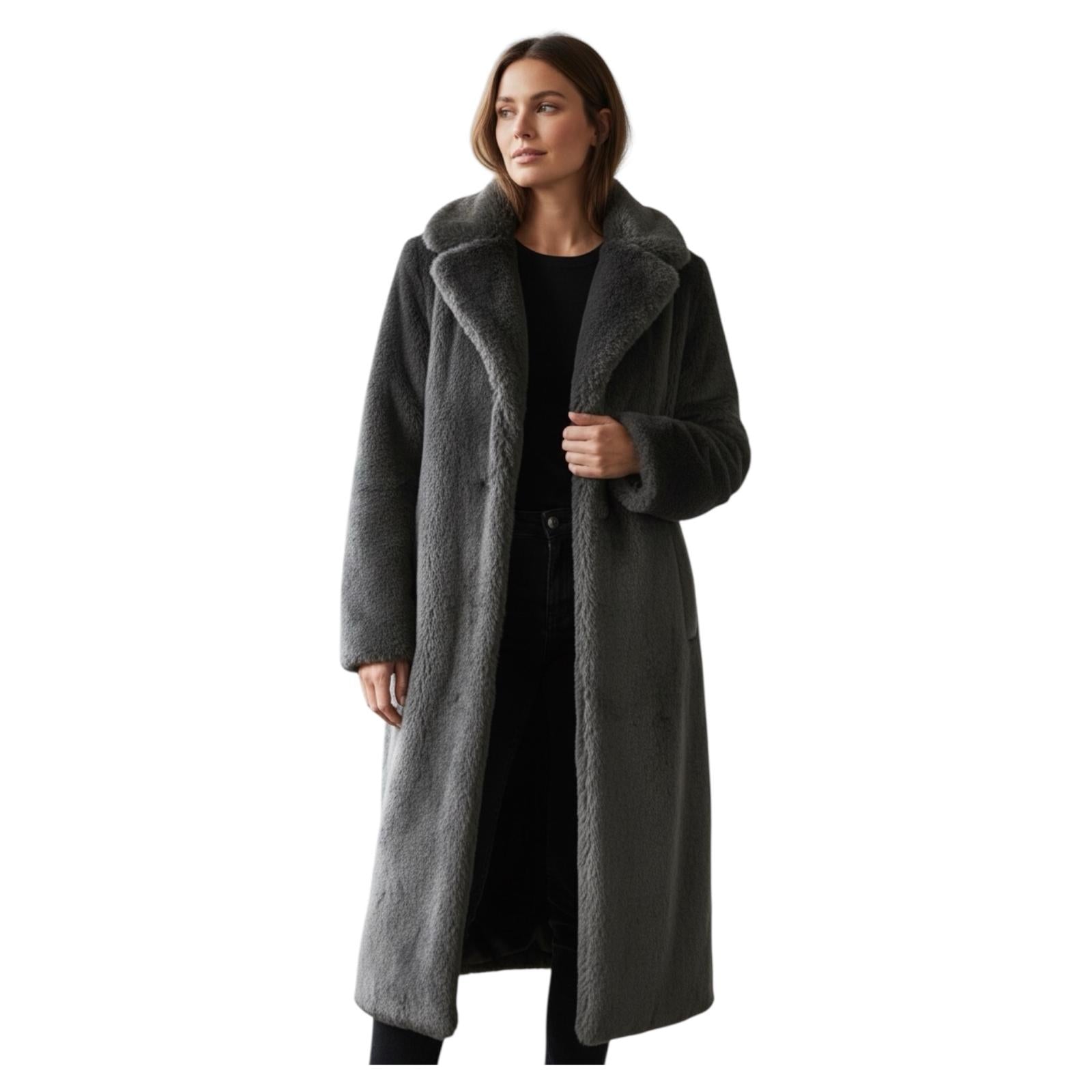 Abrigo negro de pelo largo PULL & BEAR  talla M 49,99 €