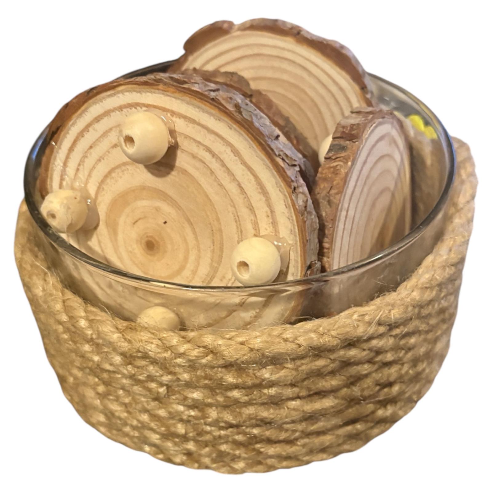 CESTA CON  6 POSAVASOS  DE MADERA