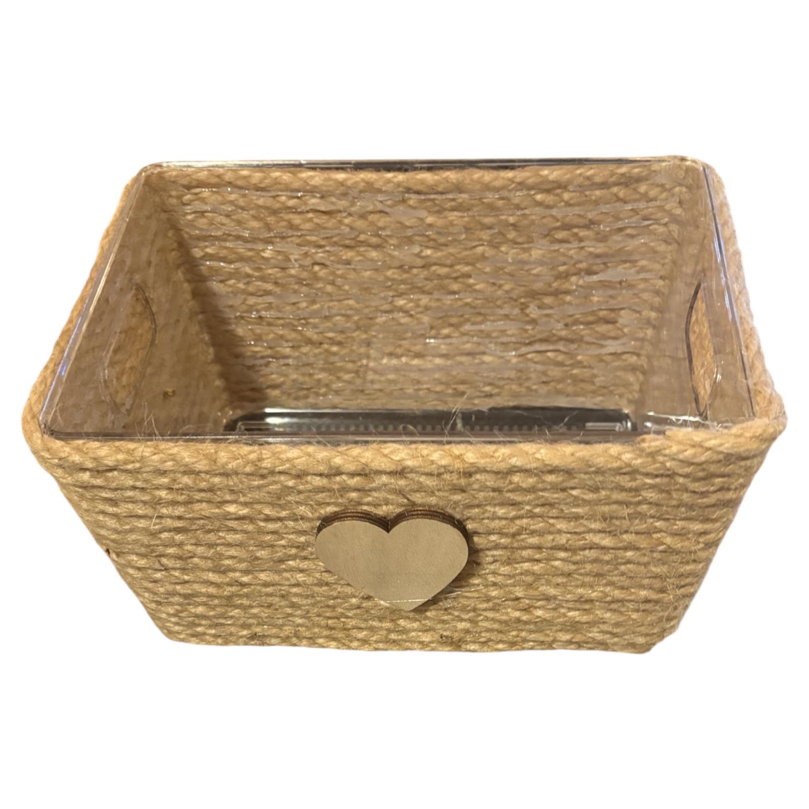 CAJA PLASTICO DECORADA CON YUTE