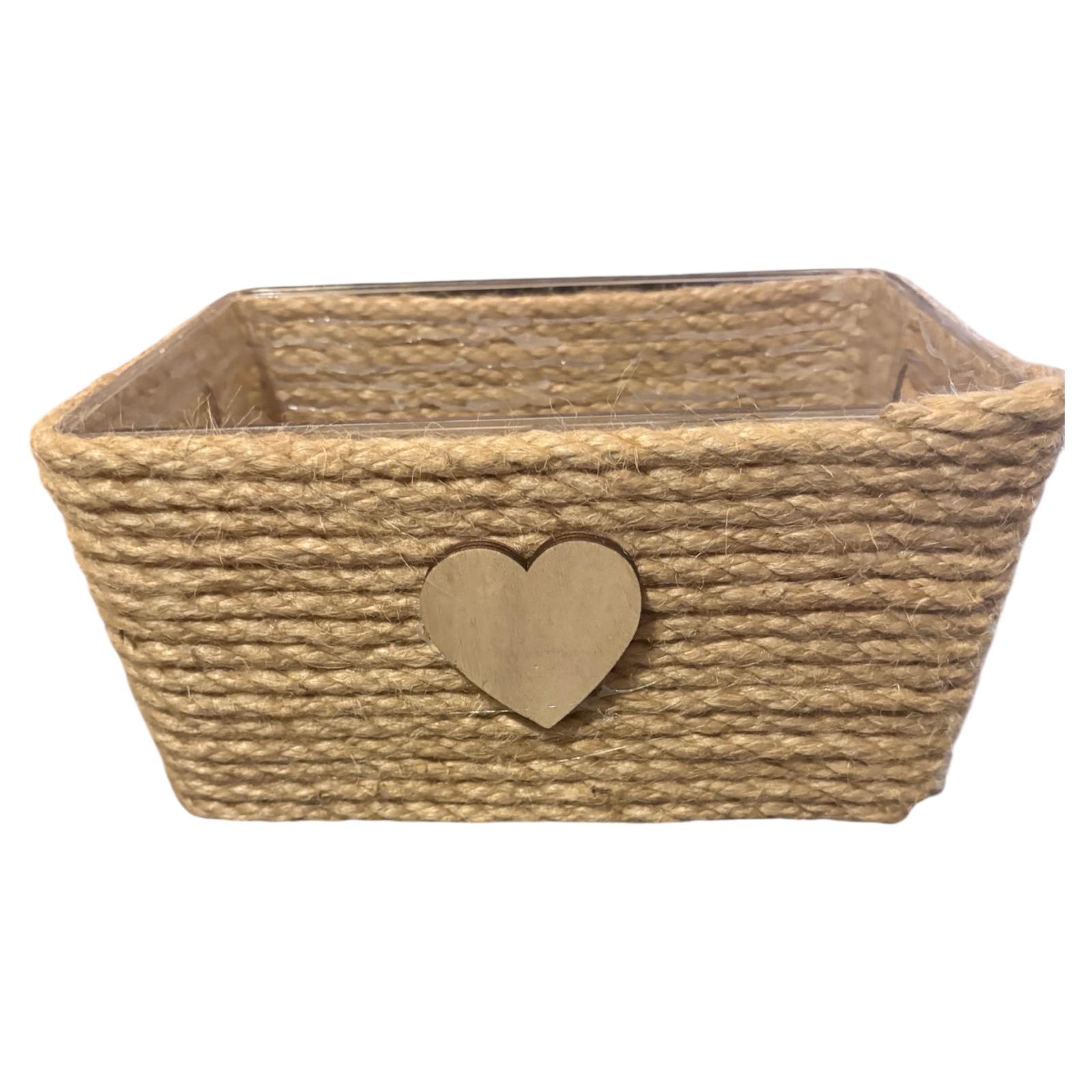 CAJA PLASTICO DECORADA CON YUTE