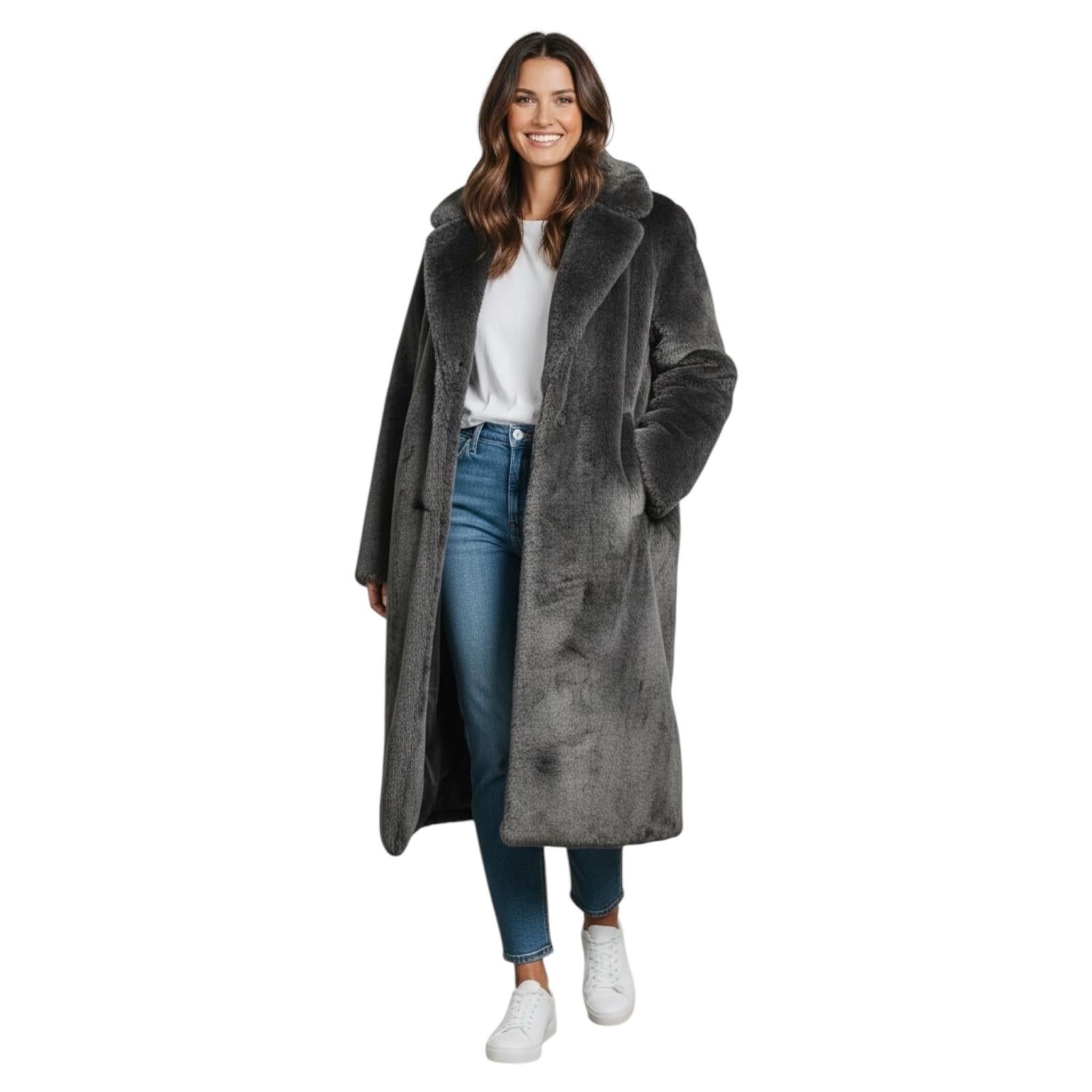 Abrigo negro de pelo largo PULL & BEAR  talla M 49,99 €